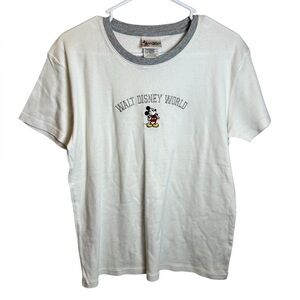 Vintage 90s Walt Disney World White Baby Tee W Gray Trim Size XL